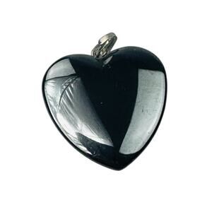 Vintage Smooth Gray Hematite Heart Shaped Pendant